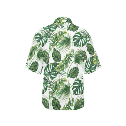 Green Pattern Tropical Palm Leaves Women's Hawaiian Shirt