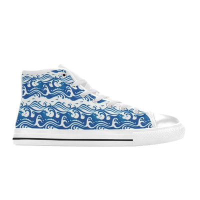 Wave Print Design LKS303 High Top Women's White Shoes