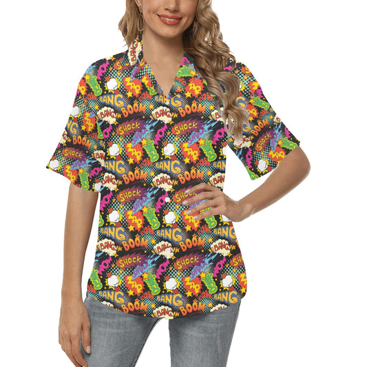 Comic Book Pattern Print Design 01 Women's Hawaiian Shirt