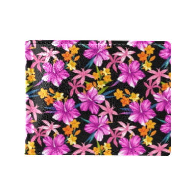 Tropical Folower Pink Hibiscus Print Men's ID Card Wallet