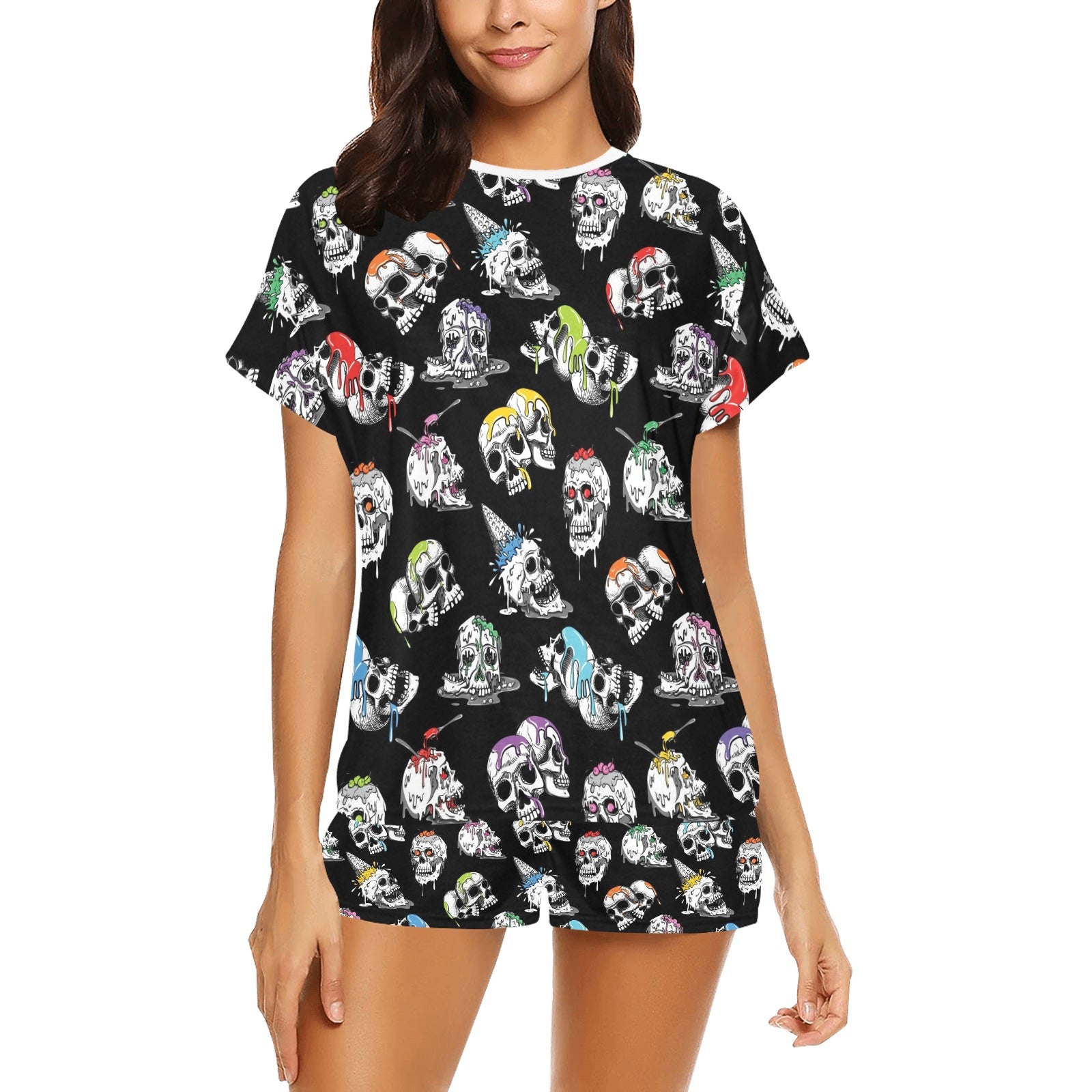 Skull Print Design LKS3013 Women's Short Pajama Set