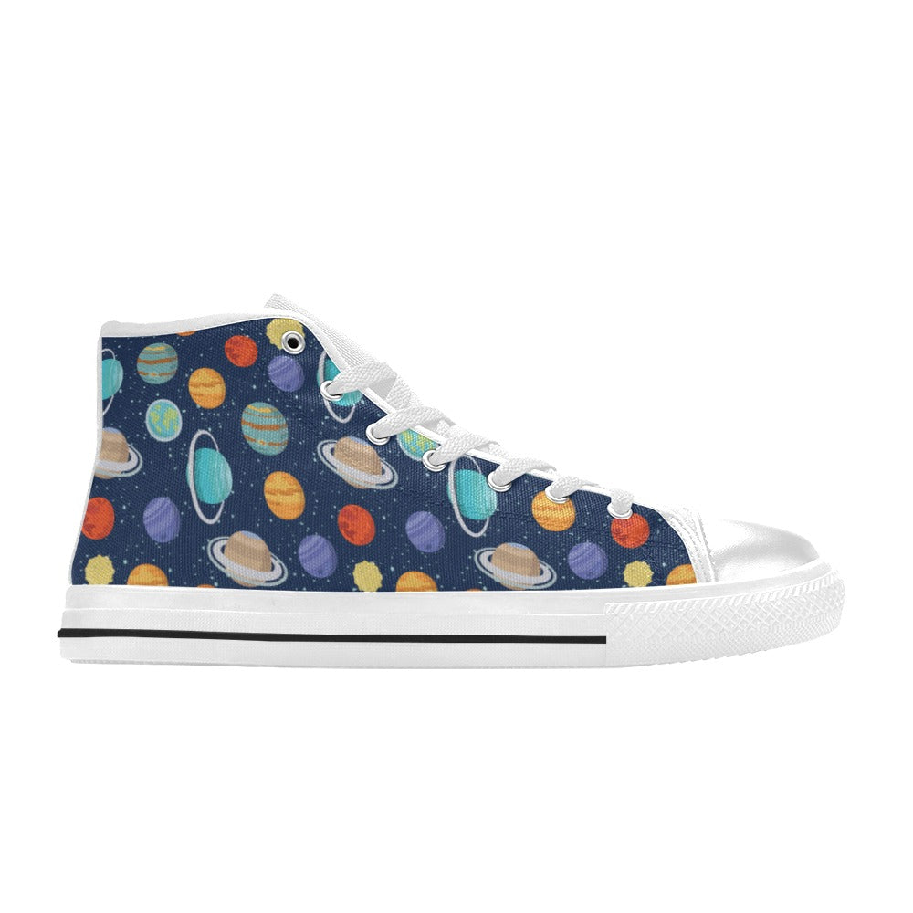Planet With Star Print Design LKS303 High Top Women's White Shoes