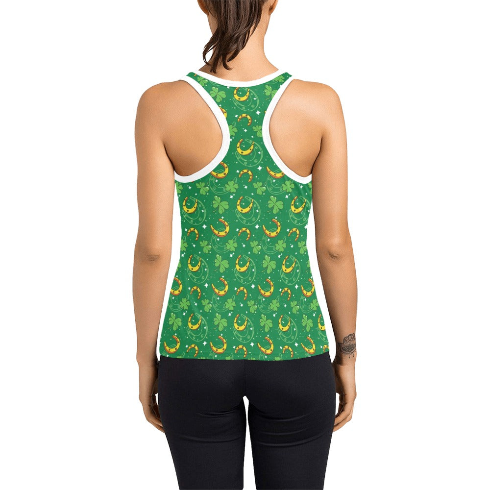 Shamrock With Horse Shoes Print Design LKS305 Women's Racerback Tank Top