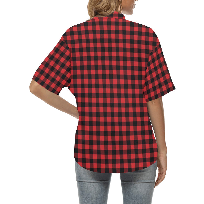 Red Black Buffalo Tartan Plaid Pattern Women's Hawaiian Shirt