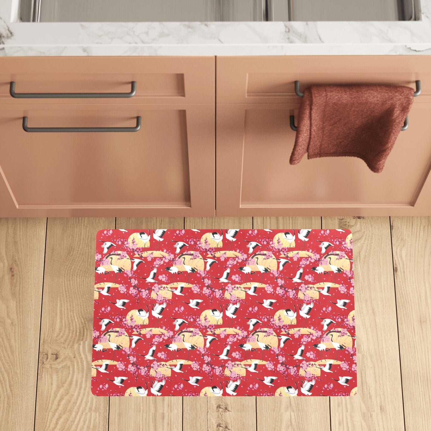 Crane Pattern Print Design 04 Kitchen Mat
