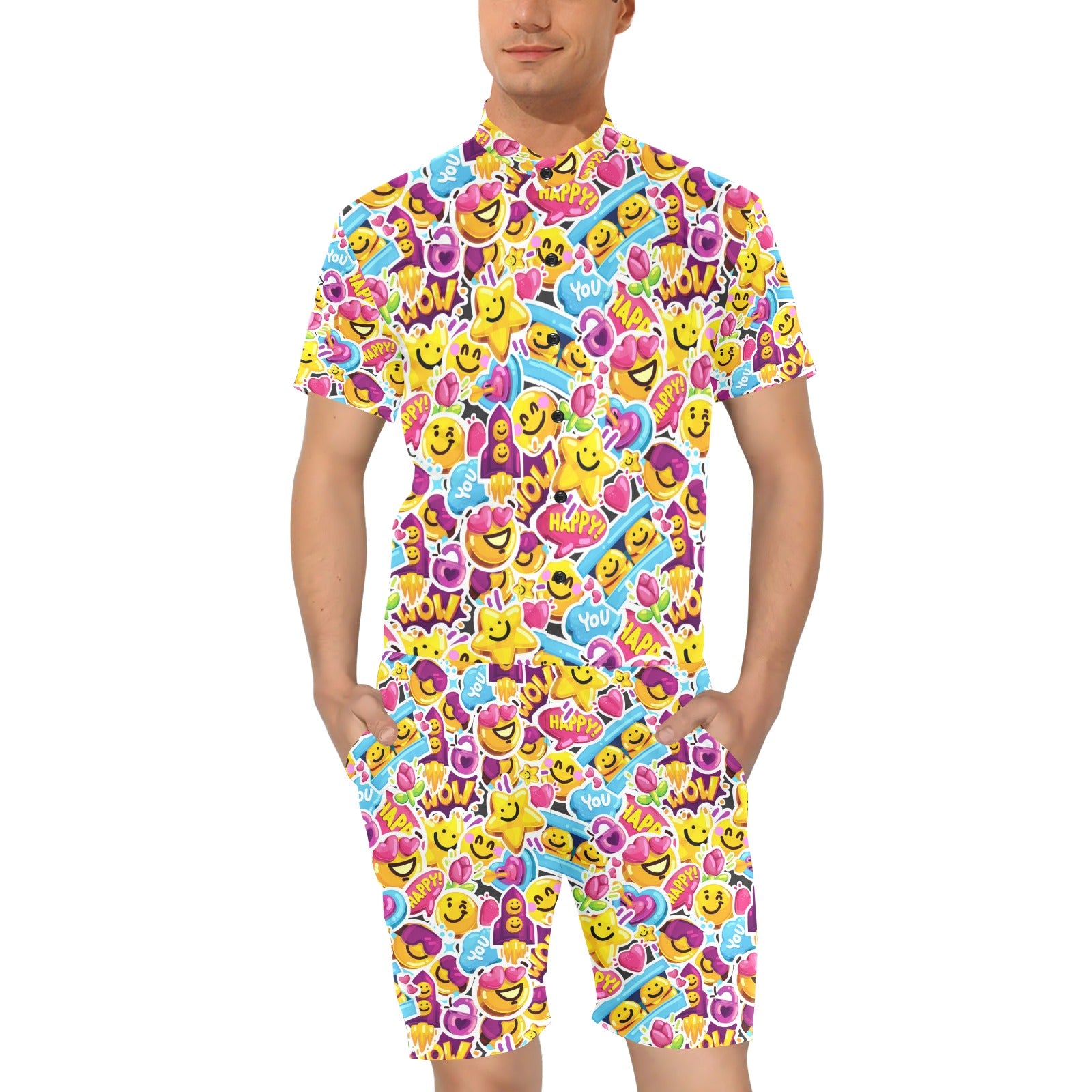 Emoji Sticker Print Pattern Men's Romper