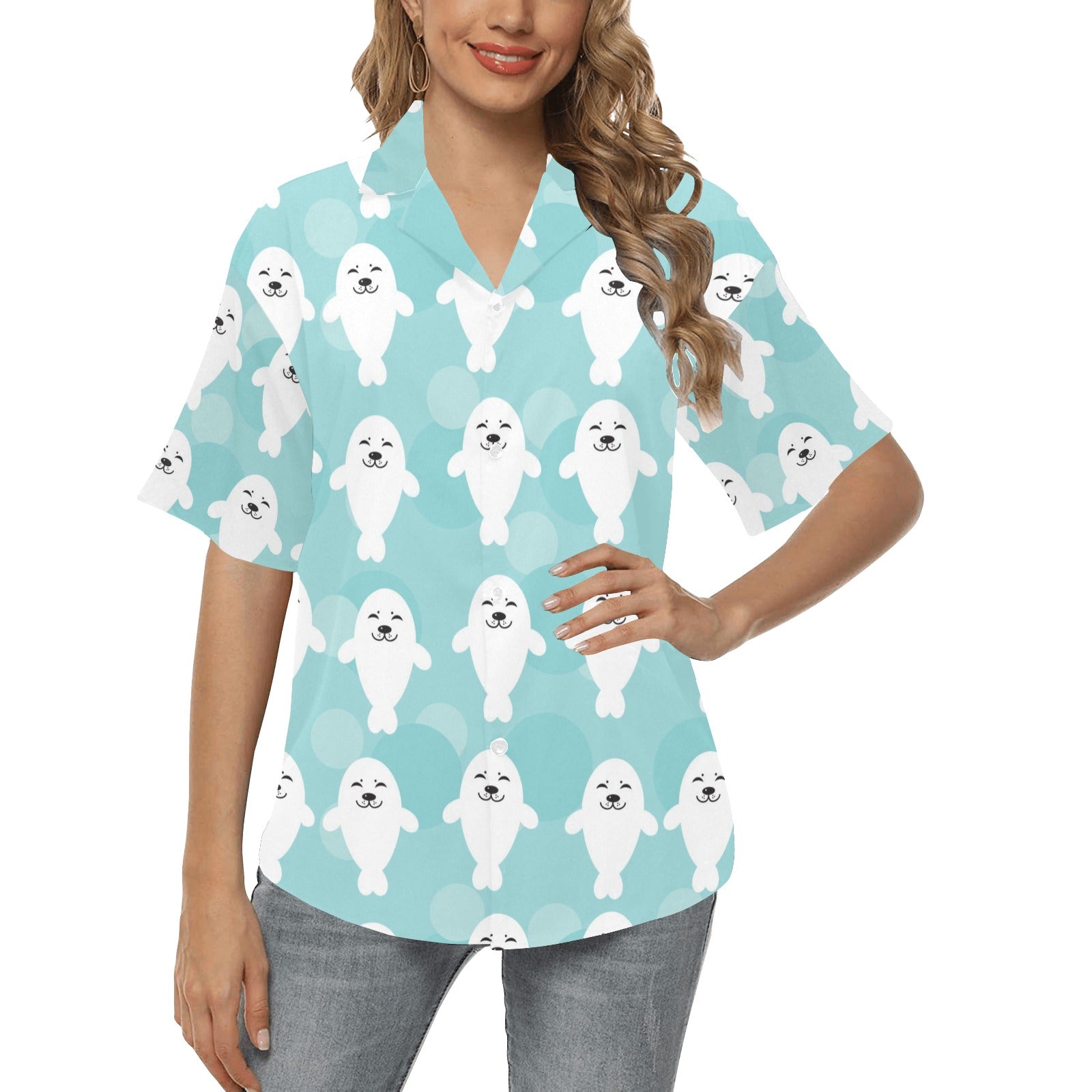 Sea Lion Baby Pattern Print Design 01 Women's Hawaiian Shirt