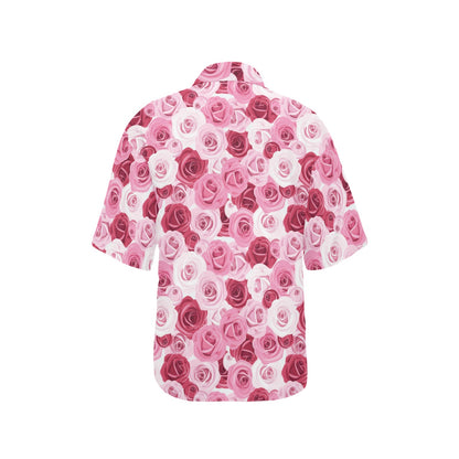 Pink Red Rose Pattern Print Women's Hawaiian Shirt