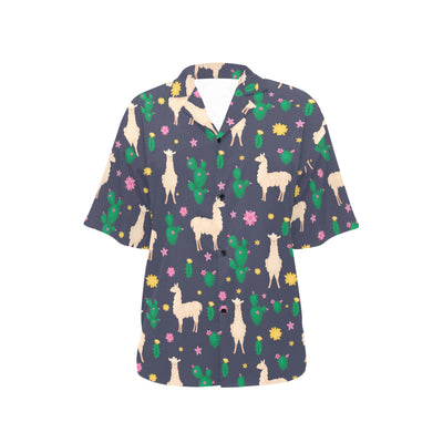 Llama Cactus Pattern Print Design 012 Women's Hawaiian Shirt