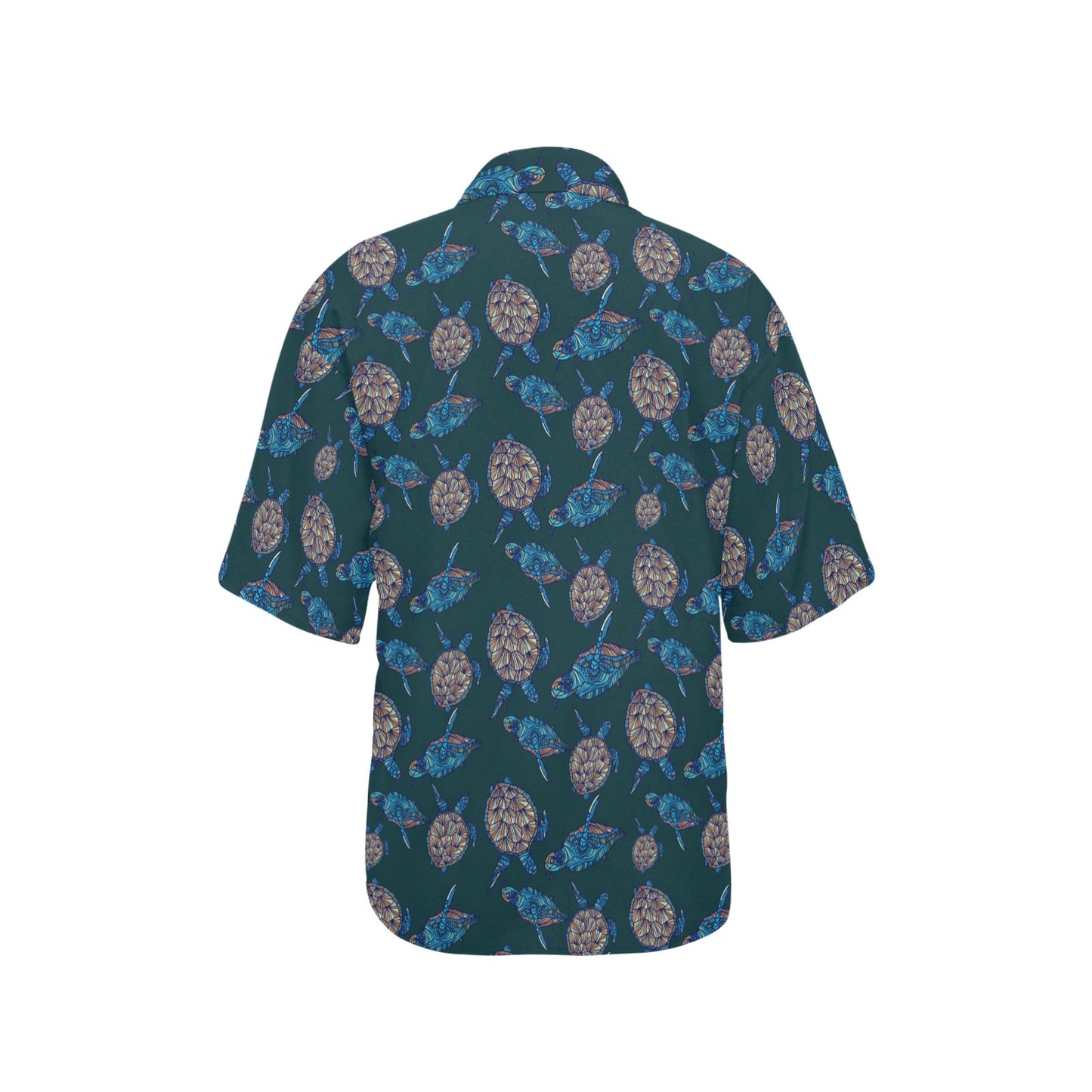Sea Turtle Hand Drawn Blue Print Women's Hawaiian Shirt