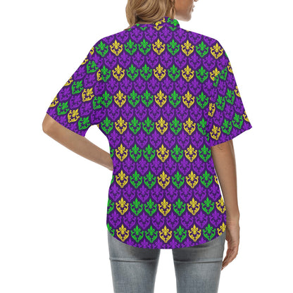 Mardi Gras Pattern Print Design 02 Women's Hawaiian Shirt