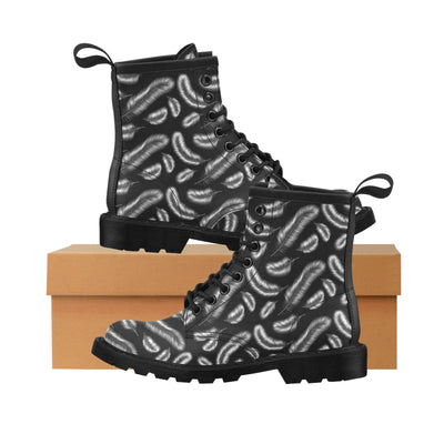 Feather Black White Design Print Women's Boots