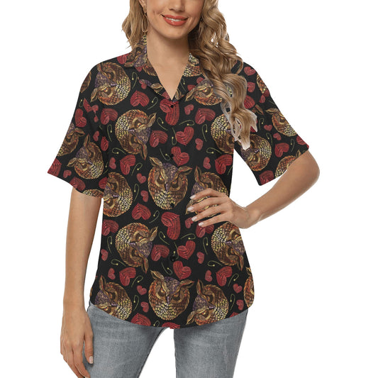 Owl Pattern Print Design A08 Women's Hawaiian Shirt
