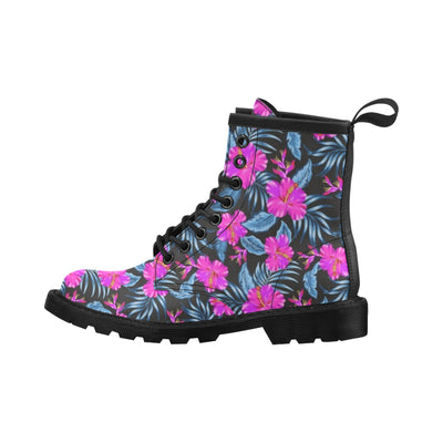 Neon Pink Hibiscus Pattern Print Design HB015 Women's Boots