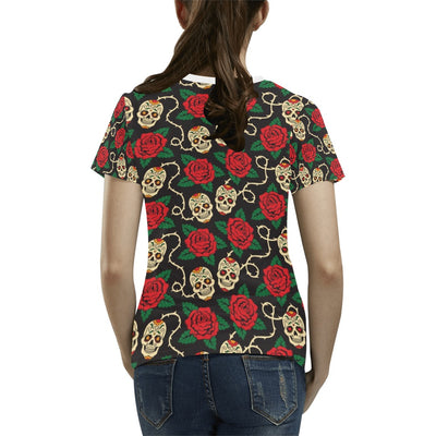 Sugar Skull Red Rose Print Design LKS301 Women's  T-shirt