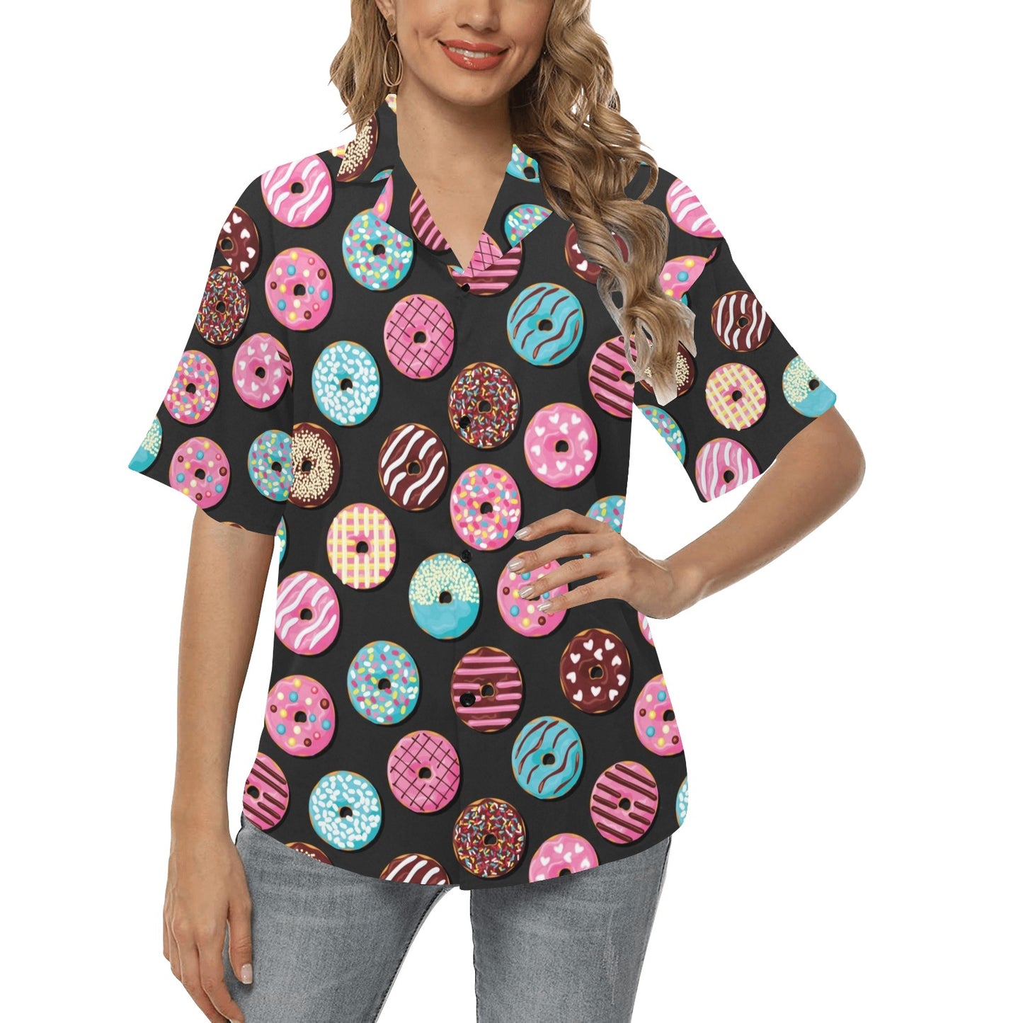 Donut Pattern Print Design DN02 Women's Hawaiian Shirt