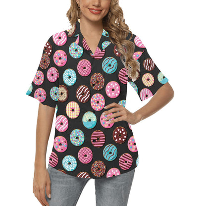 Donut Pattern Print Design DN02 Women's Hawaiian Shirt