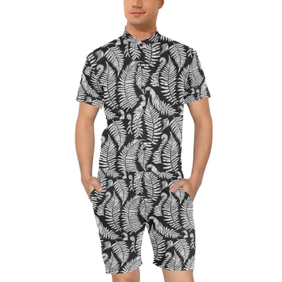 Fern Leave Black White Print Pattern Men's Romper