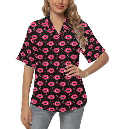 Vampire Lips Print Design LKS303 Women's Hawaiian Shirt
