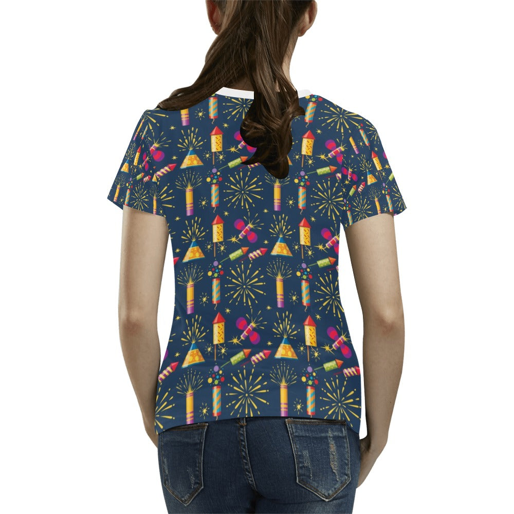 Firework Sparkling Rockets Print Design LKS306 Women's  T-shirt