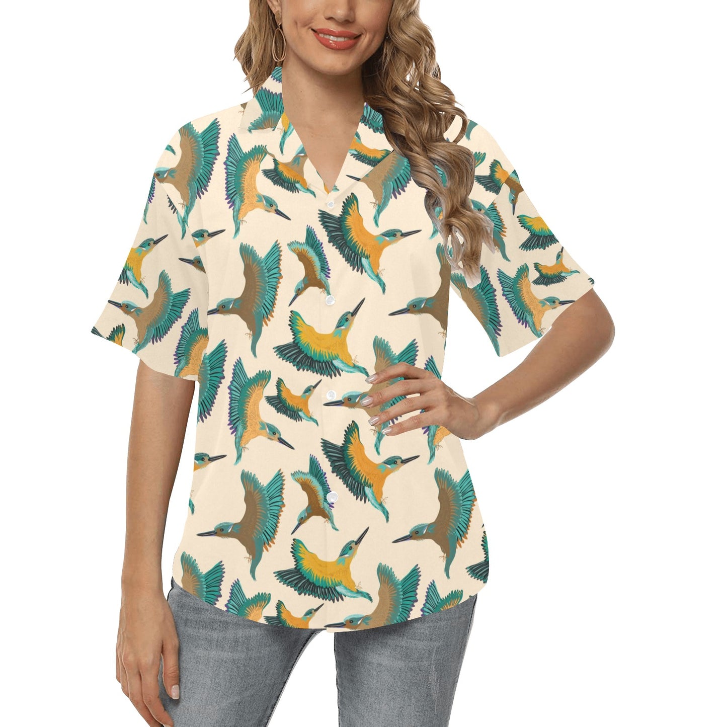 Kingfisher Pattern Print Design 02 Women's Hawaiian Shirt