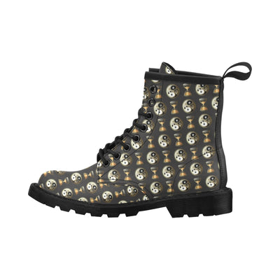 Yin Yang Skull Themed Design Print Women's Boots