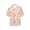 Bird Butterfly Pink Flower Print Pattern Women's Hawaiian Shirt