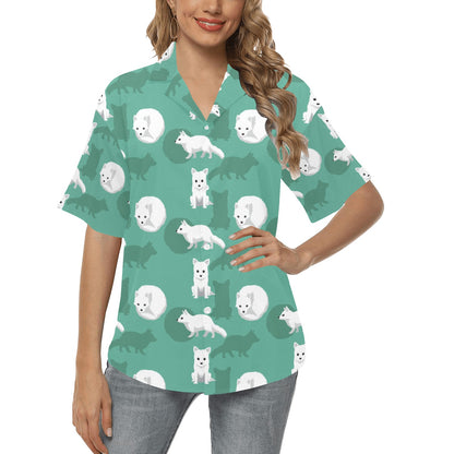 Arctic Fox Pattern Print Design Women's Hawaiian Shirt