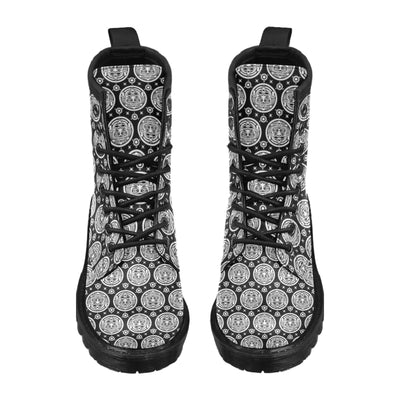 Calendar Aztec White Black Print Pattern Women's Boots