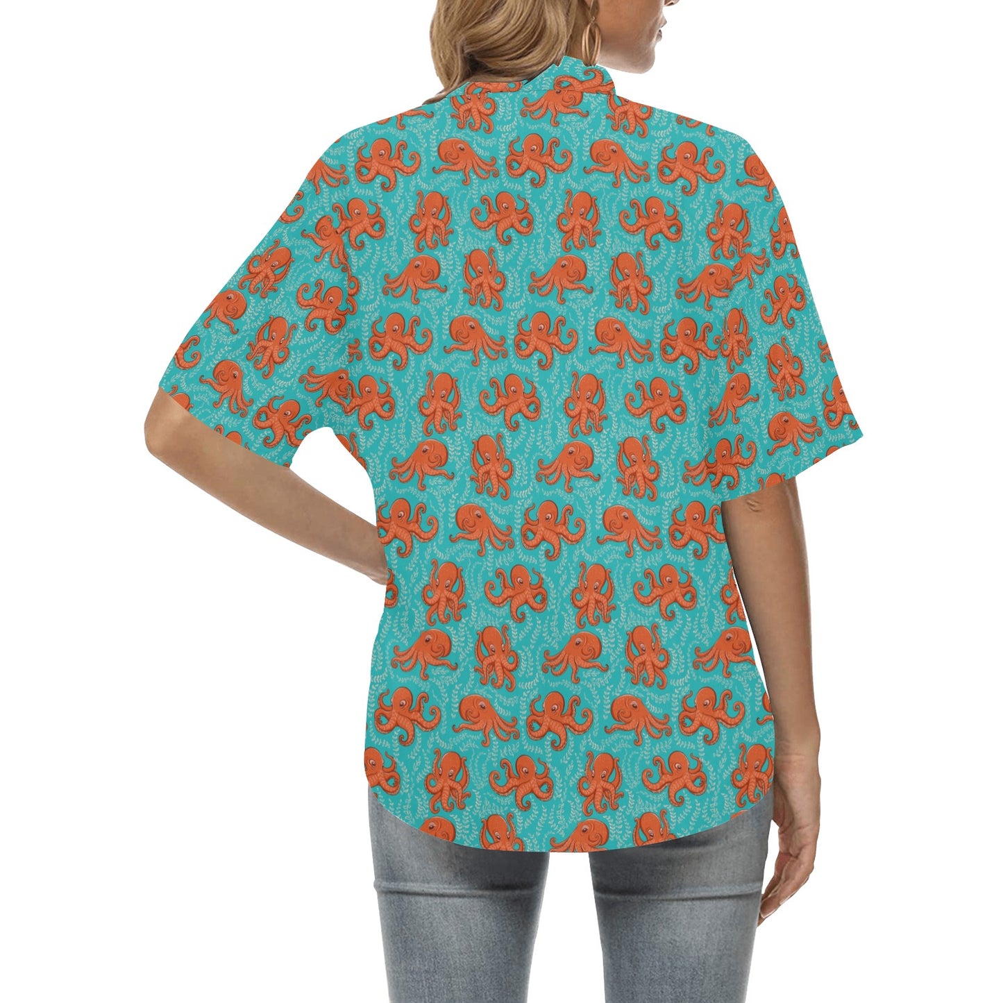 Octopus Cartoon Design Print Themed Women's Hawaiian Shirt