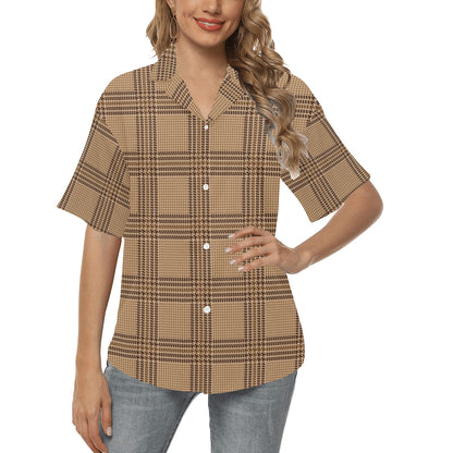 Houndstooth Brown Pattern Print Design 04 Women's Hawaiian Shirt