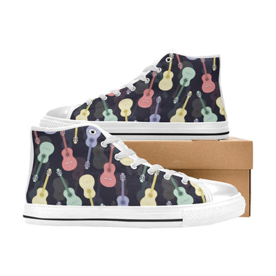 Acoustic Guitar Print Design LKS401 High Top Women's White Shoes