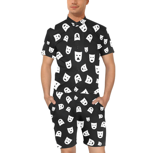 Acting Mask Pattern Print Design 03 Men's Romper