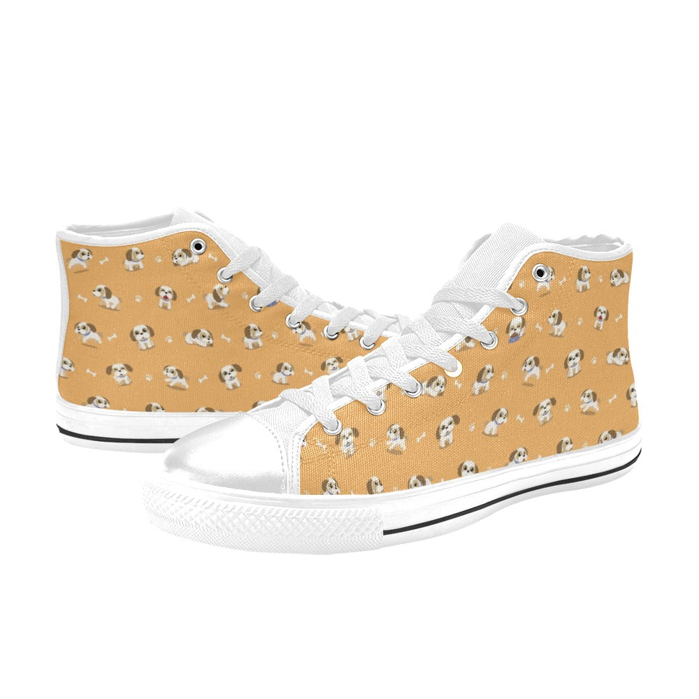 Shih Tzu Print Design LKS304 High Top Women's White Shoes