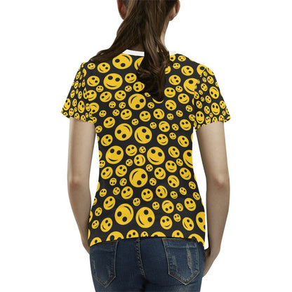 Smiley Face Emoji Print Design LKS304 Women's  T-shirt