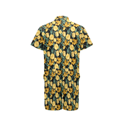 Elegant Yellow Tulip Print Men's Romper