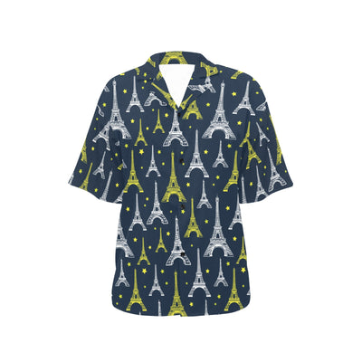 Eiffel Tower Star Print Women's Hawaiian Shirt