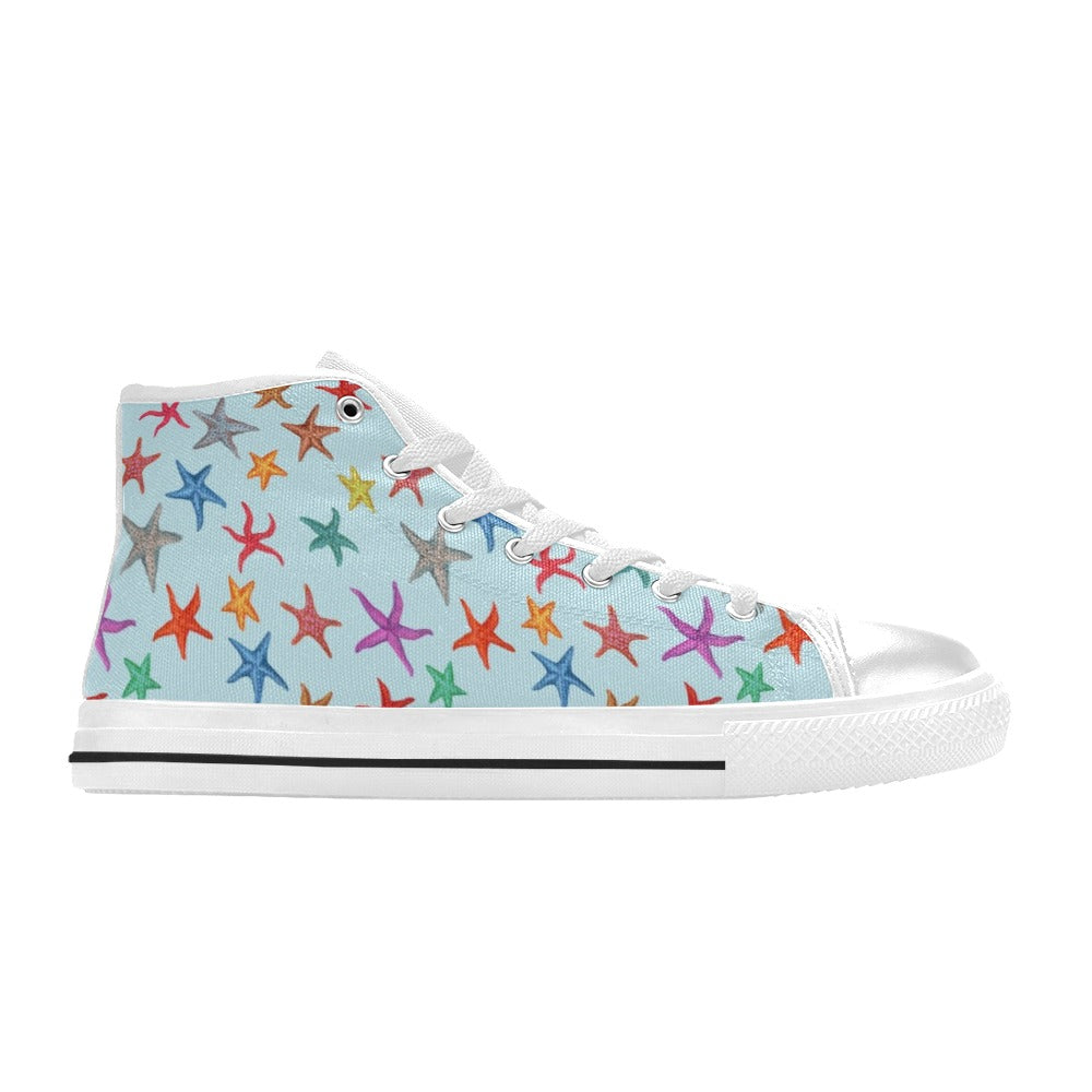 Starfish Print Design LKS402 High Top Women's White Shoes