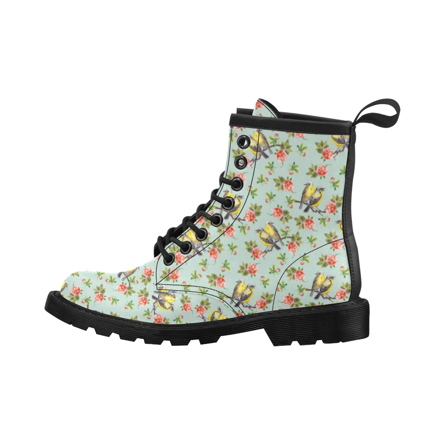 Bird with Red Flower Print Pattern Women's Boots