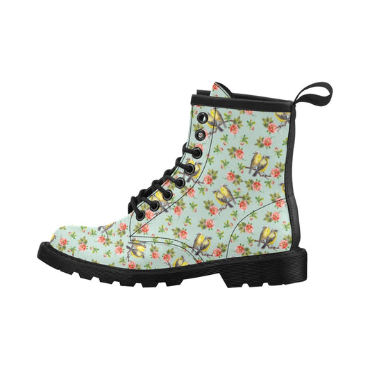 Bird with Red Flower Print Pattern Women's Boots