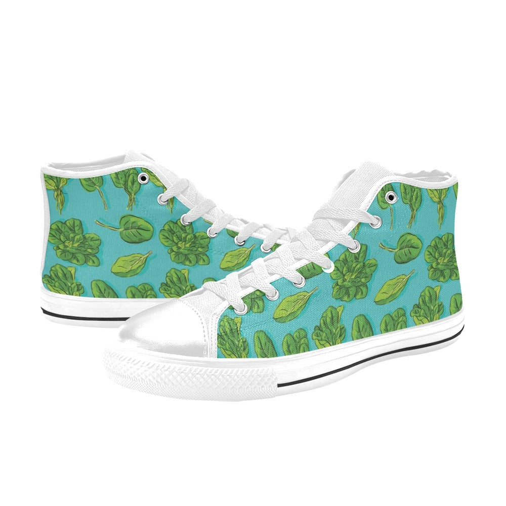Spinach Print Design LKS301 High Top Women's White Shoes