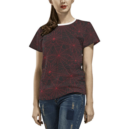 Spider Web Red Print Design LKS302 Women's  T-shirt