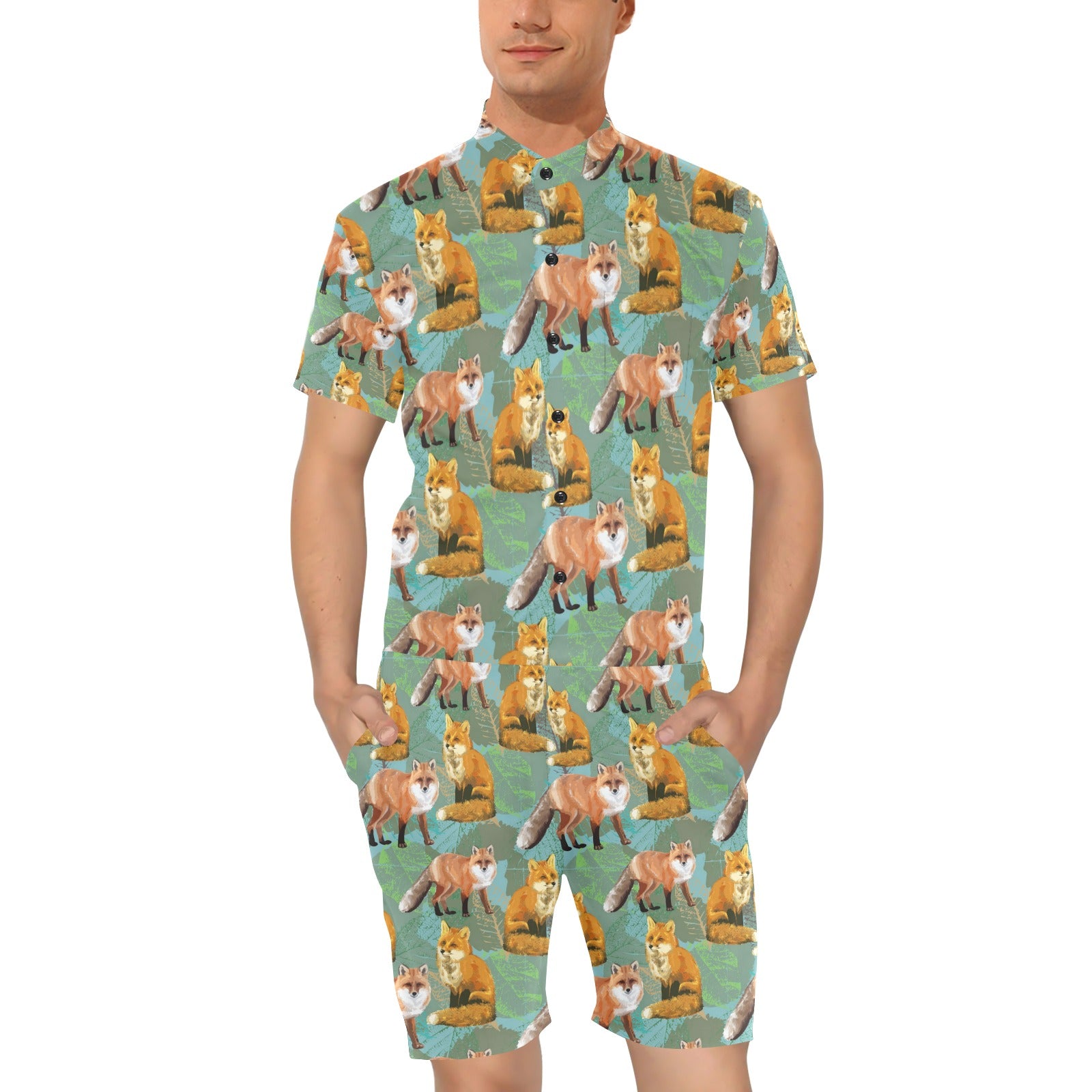 Fox Autumn leaves Themed Men's Romper