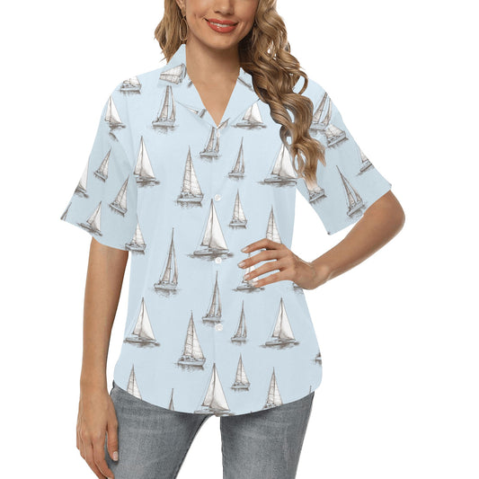 Sailing Ships Pattern Print Design A01 Women's Hawaiian Shirt