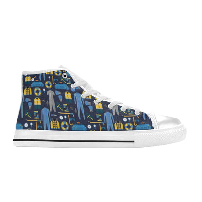 Scuba Equipment Print Design LKS305 High Top Women's White Shoes