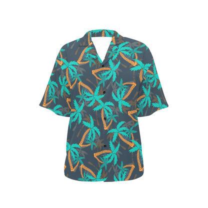 Palm Tree Pattern Print Design PT01 Women's Hawaiian Shirt
