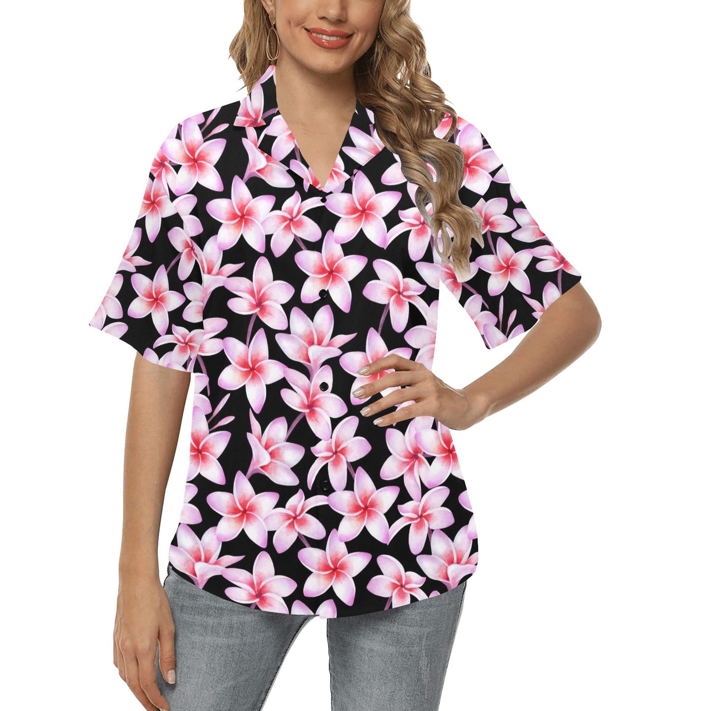 Pink Plumeria Pattern Print Design PM09 Women's Hawaiian Shirt