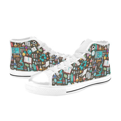 Science Print Design LKS303 High Top Women's White Shoes