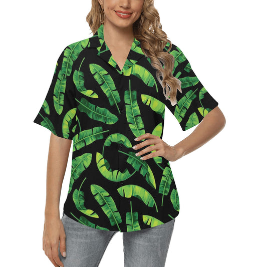 Banana Leaf Pattern Print Design BL02 Women's Hawaiian Shirt