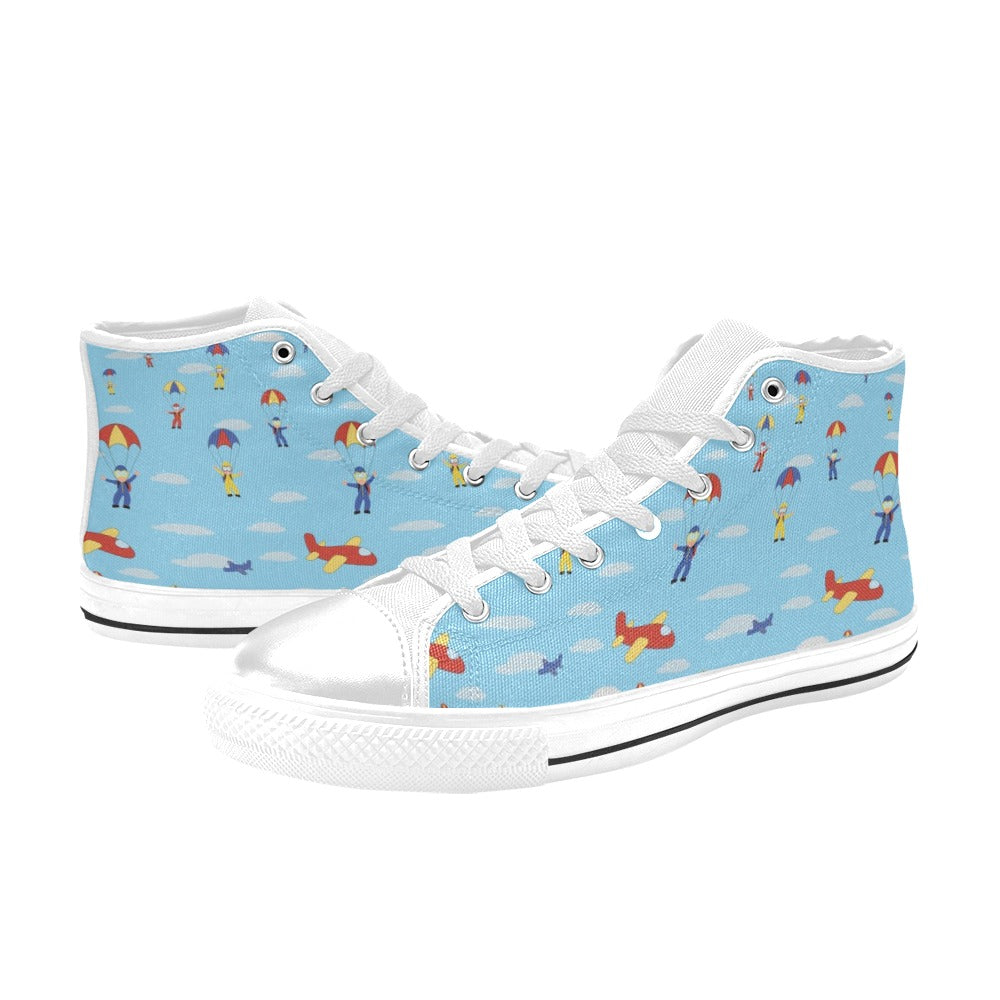 Skydiver Print Design LKS304 High Top Women's White Shoes